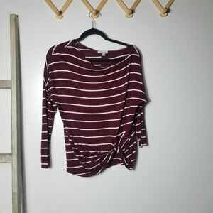 NWOT WHITE BIRCH WOMEN'S STRIPED MAROON AND WHITE WOMEN'S BLOUSE SIZE SMALL